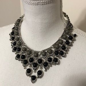 Beautiful NWT Silver Tone, Black & Gray Statement Necklace!